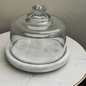 Vintage Cheese Plate Glass Cloche Dome with Marble Base